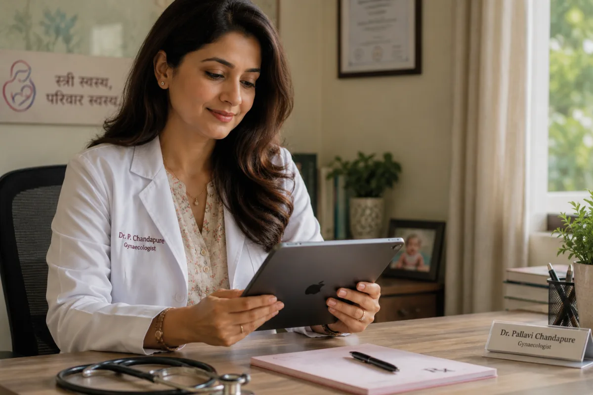 A doctor using EMRDoctor on an iPad in her clinic